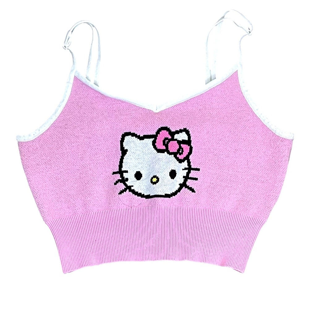 Forever 21 Woment's pink Hello Kitty Knit Cami Medium Graphic‎ Sanrio Crop Top